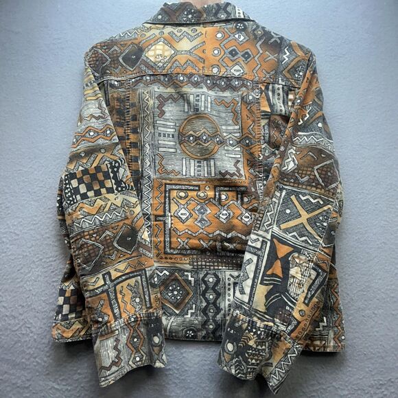Y2K Chicos Jacket Womens Small Brown Rust Aztec Geometric Corduroy Buttons 90s - Picture 10 of 12